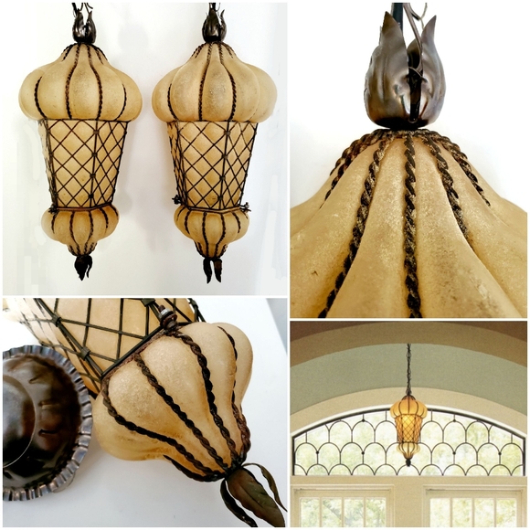 *SOLD* Pair Venetian Blown Glass Scavo Lanterns - Picture 5 of 15